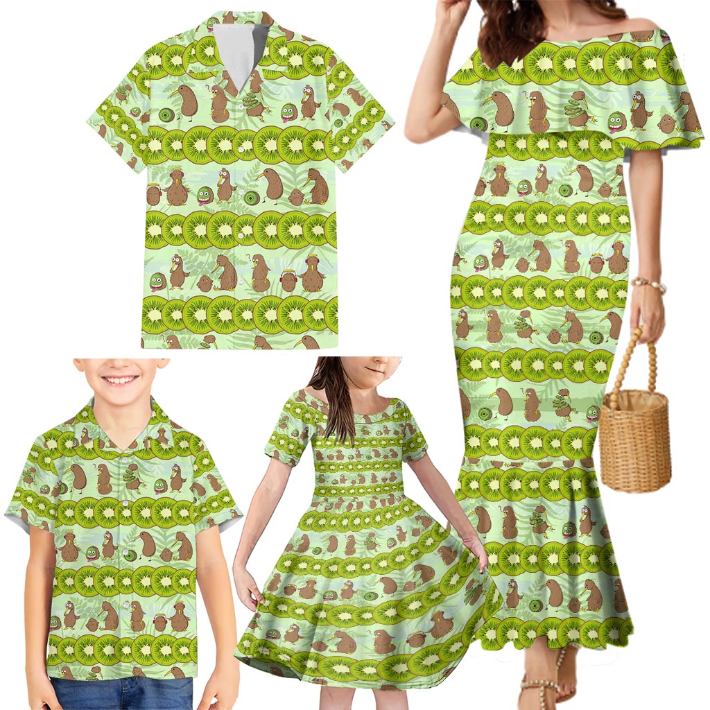New Zealand Kiwi Fruit Witty Kiwi Bird Family Matching Mermaid Dress and Hawaiian Shirt DT02 - Polynesian Pride