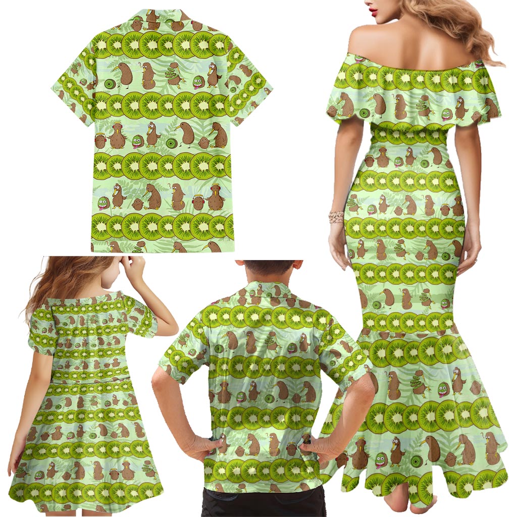 New Zealand Kiwi Fruit Witty Kiwi Bird Family Matching Mermaid Dress and Hawaiian Shirt DT02 - Polynesian Pride