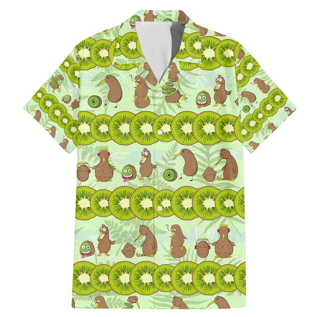 New Zealand Kiwi Fruit Witty Kiwi Bird Family Matching Mermaid Dress and Hawaiian Shirt DT02 Dad's Shirt - Short Sleeve Green - Polynesian Pride
