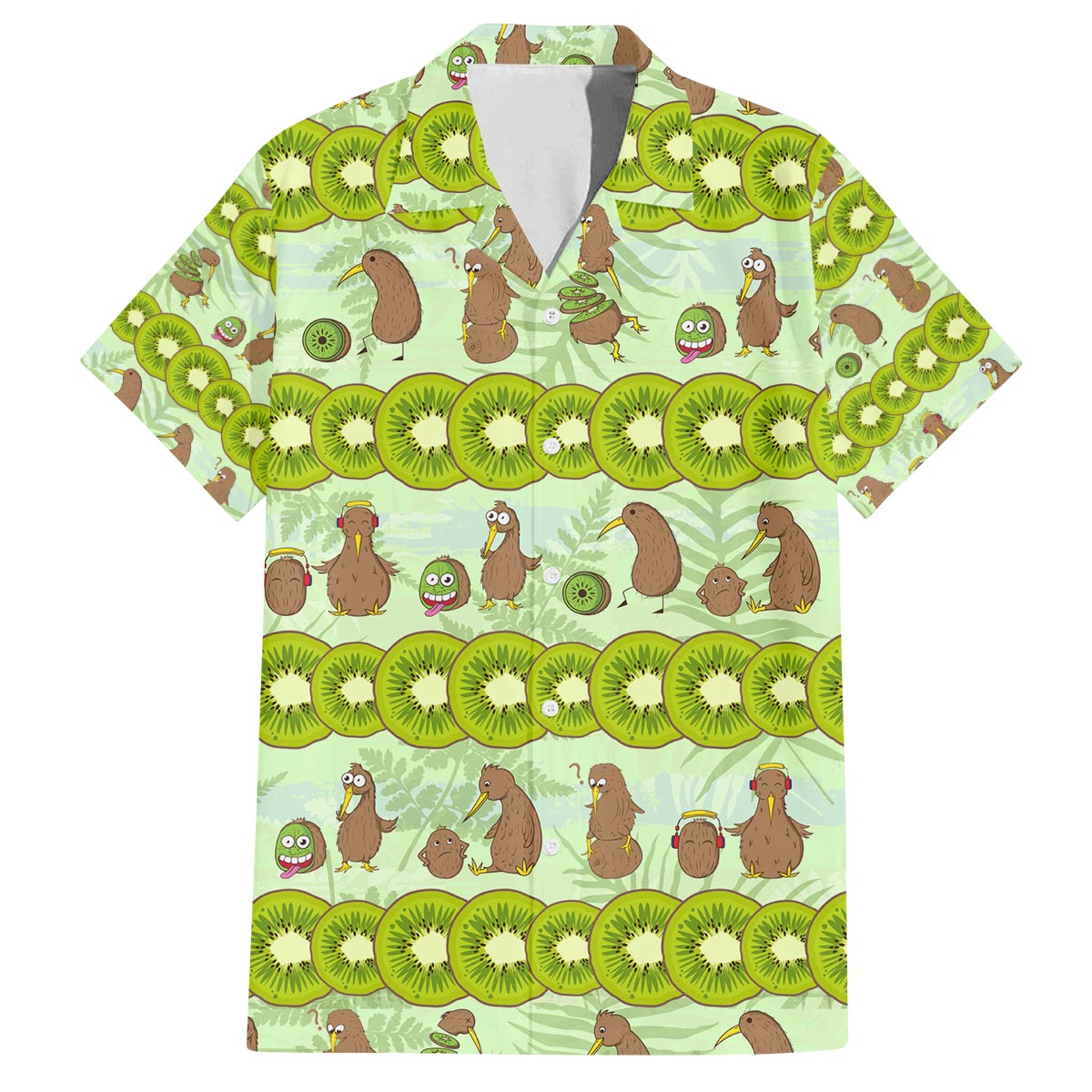 New Zealand Kiwi Fruit Witty Kiwi Bird Family Matching Off The Shoulder Long Sleeve Dress and Hawaiian Shirt DT02 Dad's Shirt - Short Sleeve Green - Polynesian Pride