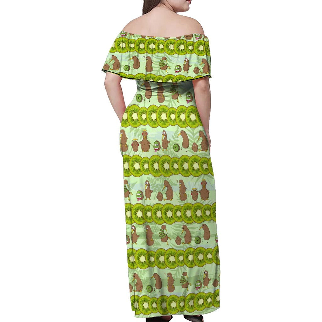 New Zealand Kiwi Fruit Witty Kiwi Bird Family Matching Off Shoulder Maxi Dress and Hawaiian Shirt DT02 - Polynesian Pride