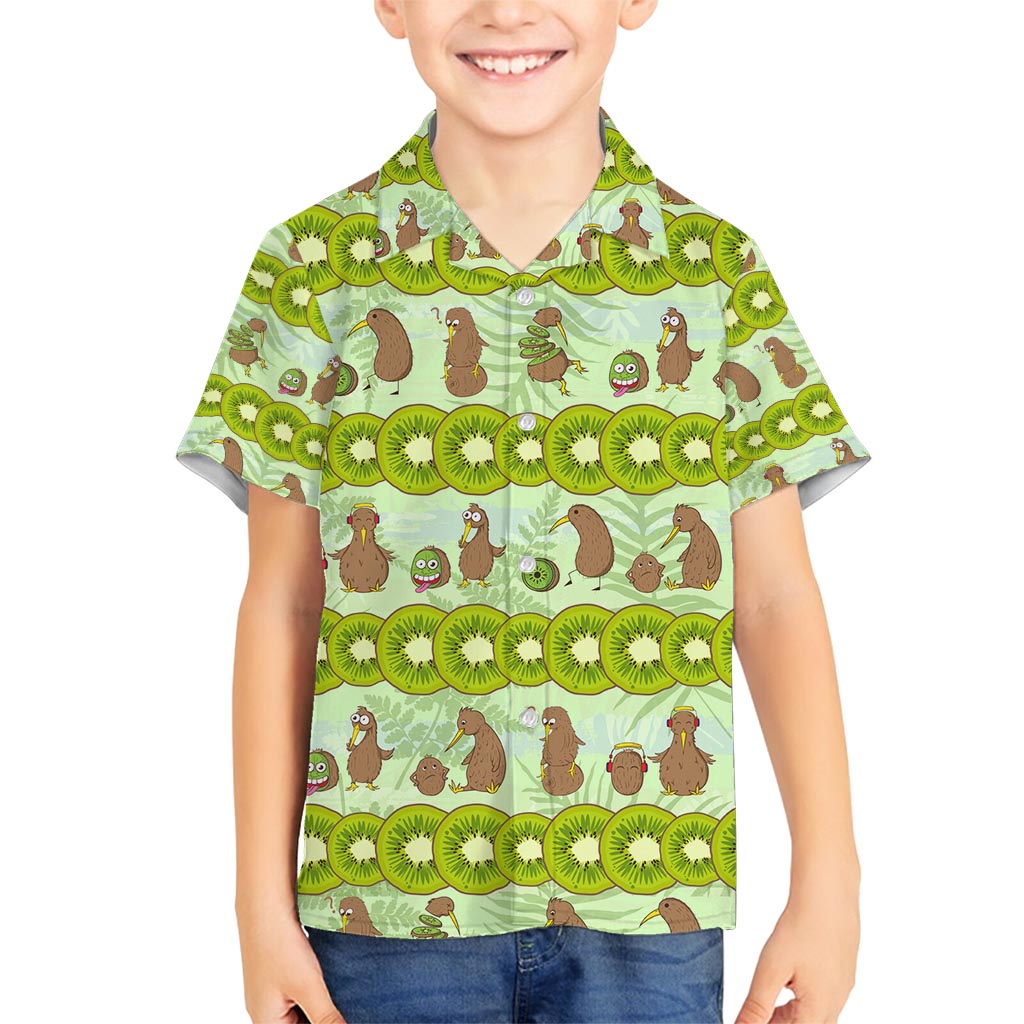 New Zealand Kiwi Fruit Witty Kiwi Bird Family Matching Off Shoulder Short Dress and Hawaiian Shirt DT02 Son's Shirt Green - Polynesian Pride