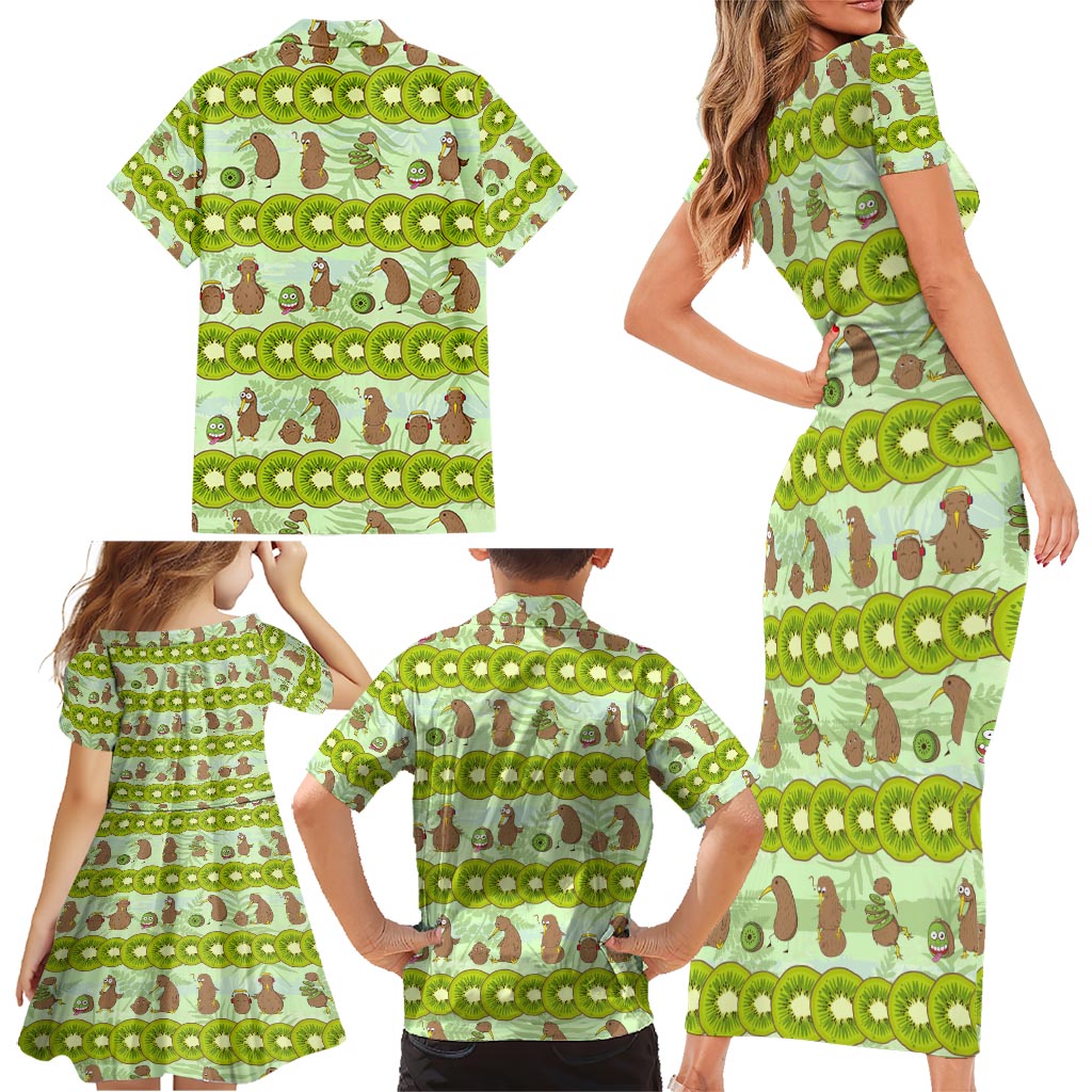 New Zealand Kiwi Fruit Witty Kiwi Bird Family Matching Short Sleeve Bodycon Dress and Hawaiian Shirt DT02 - Polynesian Pride