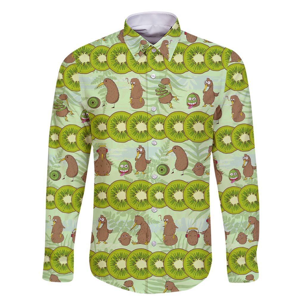 New Zealand Kiwi Fruit Witty Kiwi Bird Family Matching Short Sleeve Bodycon Dress and Hawaiian Shirt DT02 Dad's Shirt - Long Sleeve Green - Polynesian Pride