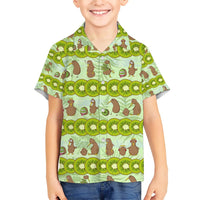 New Zealand Kiwi Fruit Witty Kiwi Bird Family Matching Short Sleeve Bodycon Dress and Hawaiian Shirt DT02 Son's Shirt Green - Polynesian Pride