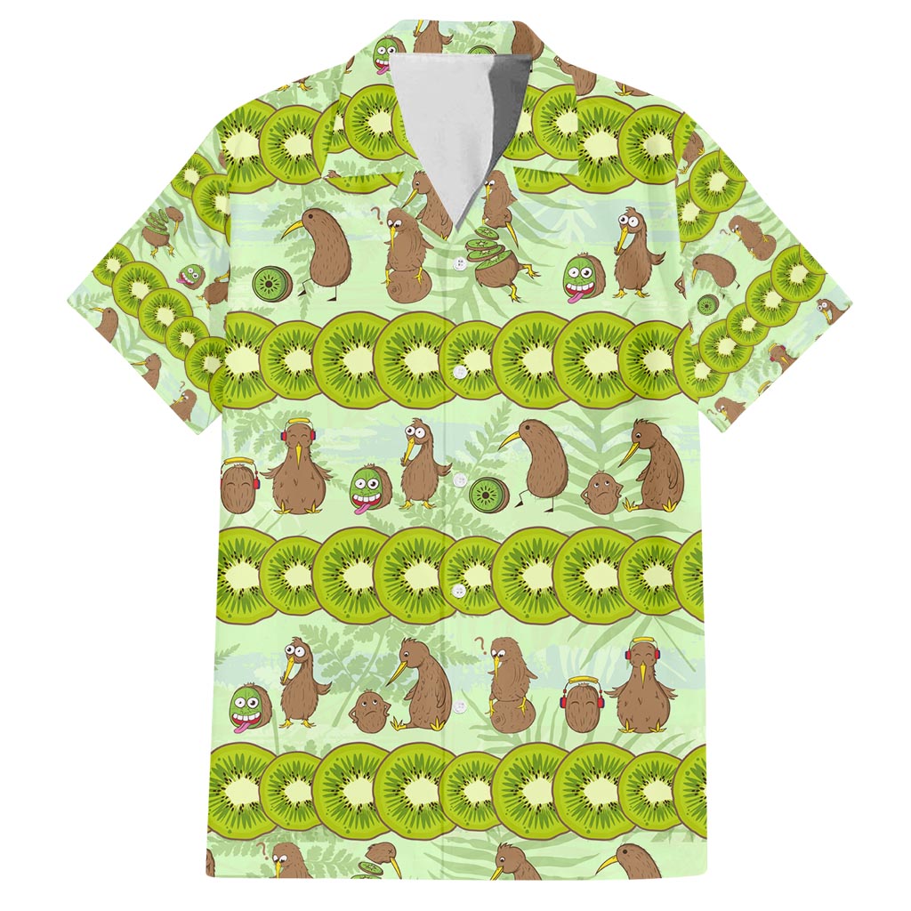 New Zealand Kiwi Fruit Witty Kiwi Bird Family Matching Tank Maxi Dress and Hawaiian Shirt DT02 Dad's Shirt - Short Sleeve Green - Polynesian Pride