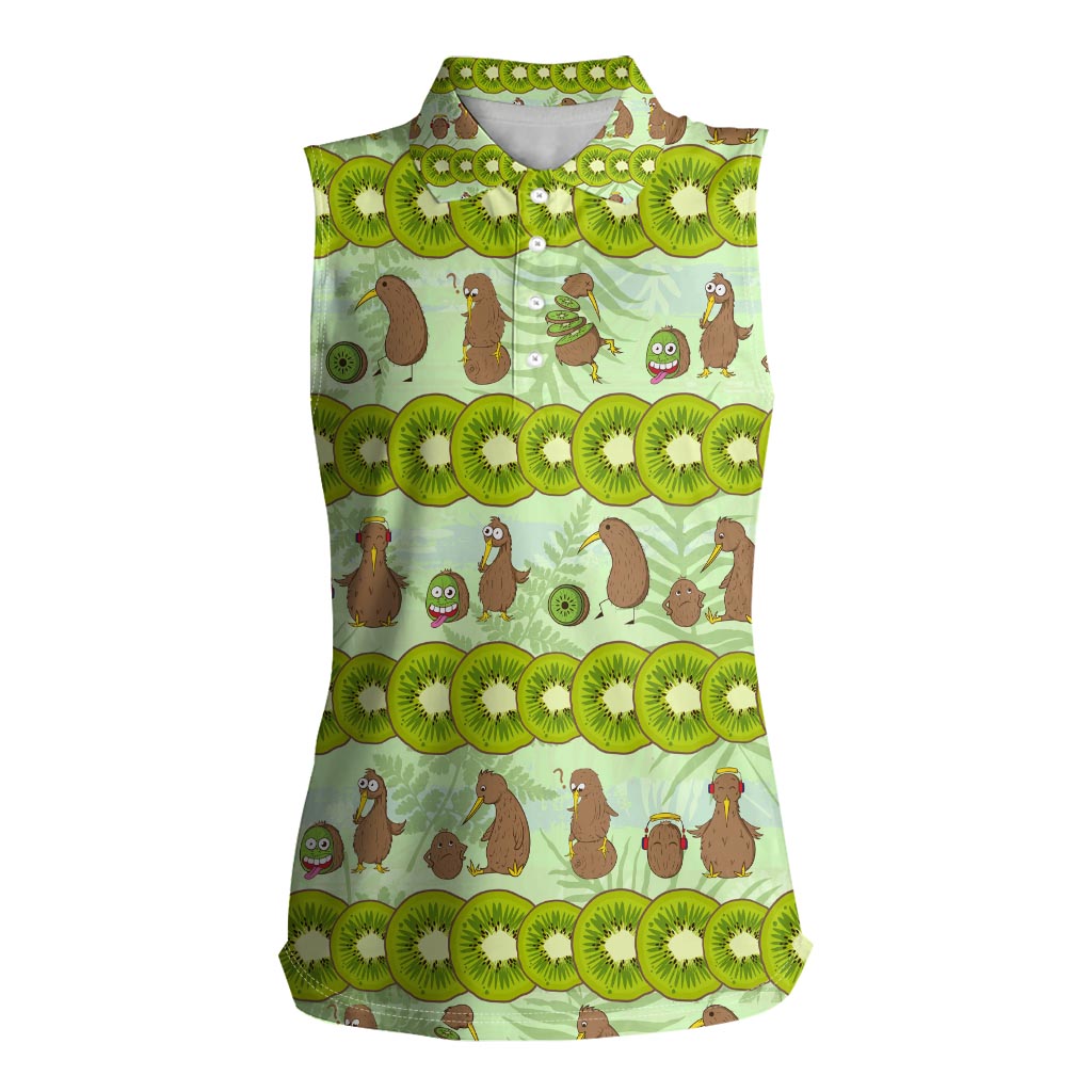 New Zealand Kiwi Fruit Witty Kiwi Bird Women Sleeveless Polo Shirt DT02 Female Green - Polynesian Pride