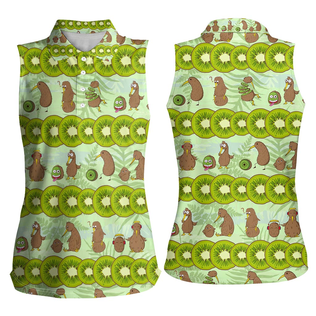 New Zealand Kiwi Fruit Witty Kiwi Bird Women Sleeveless Polo Shirt DT02 - Polynesian Pride