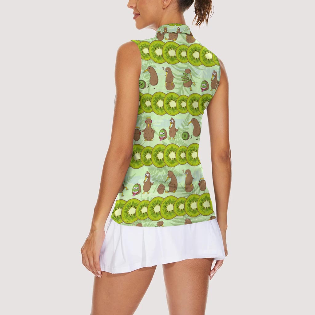 New Zealand Kiwi Fruit Witty Kiwi Bird Women Sleeveless Polo Shirt DT02 - Polynesian Pride