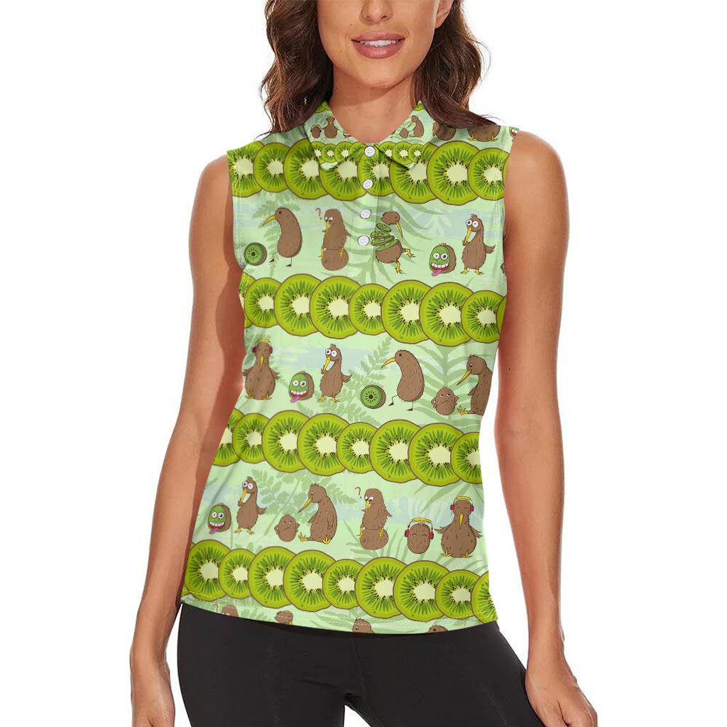 New Zealand Kiwi Fruit Witty Kiwi Bird Women Sleeveless Polo Shirt DT02 - Polynesian Pride