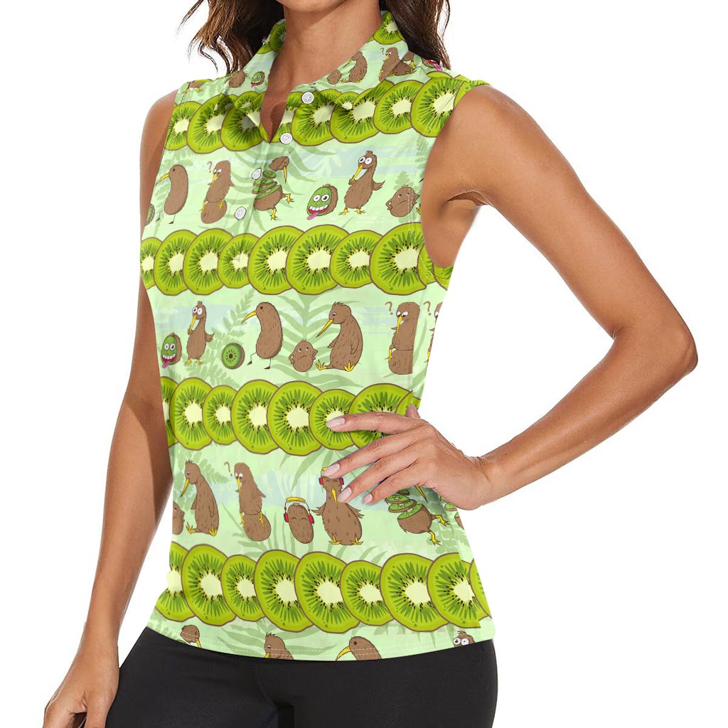 New Zealand Kiwi Fruit Witty Kiwi Bird Women Sleeveless Polo Shirt DT02 - Polynesian Pride