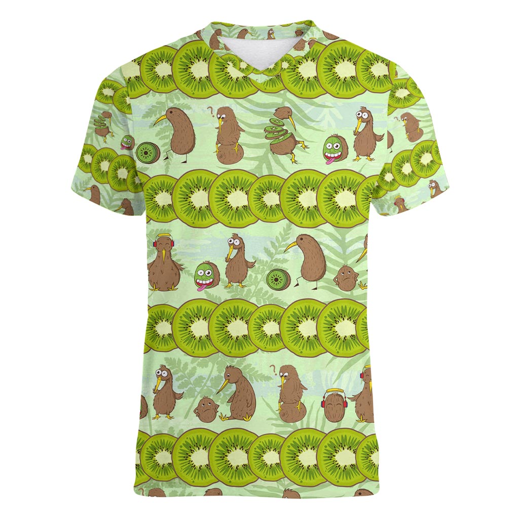 New Zealand Kiwi Fruit Witty Kiwi Bird Women V-Neck T-Shirt DT02 Female Green - Polynesian Pride