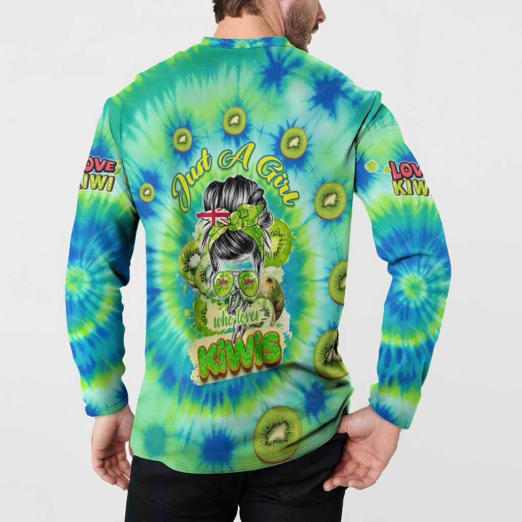 Just a Girl Who Loves Kiwis Button Sweatshirt New Zealand Tie Dye