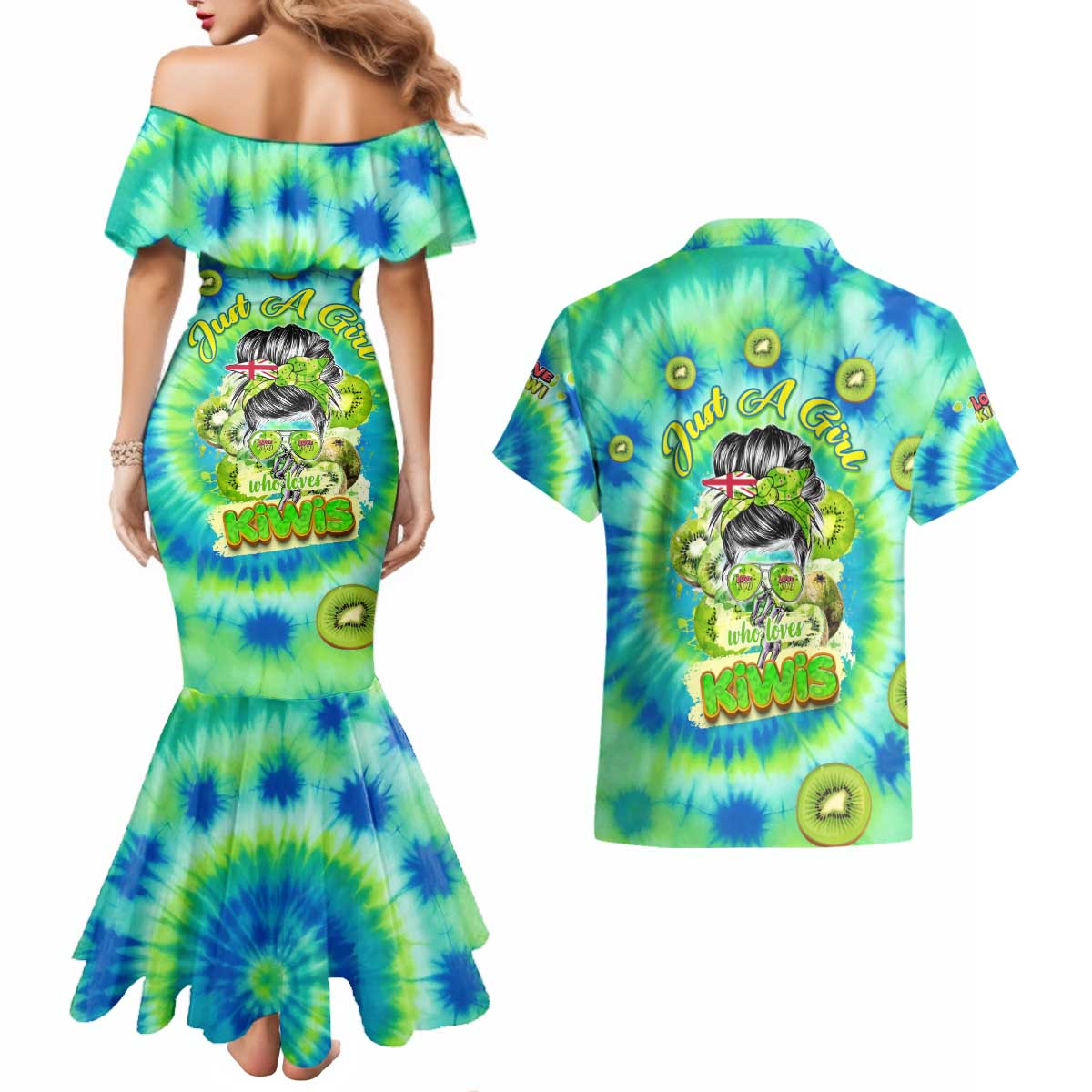 Just a Girl Who Loves Kiwis Couples Matching Mermaid Dress and Hawaiian Shirt New Zealand Tie Dye DT02 - Polynesian Pride