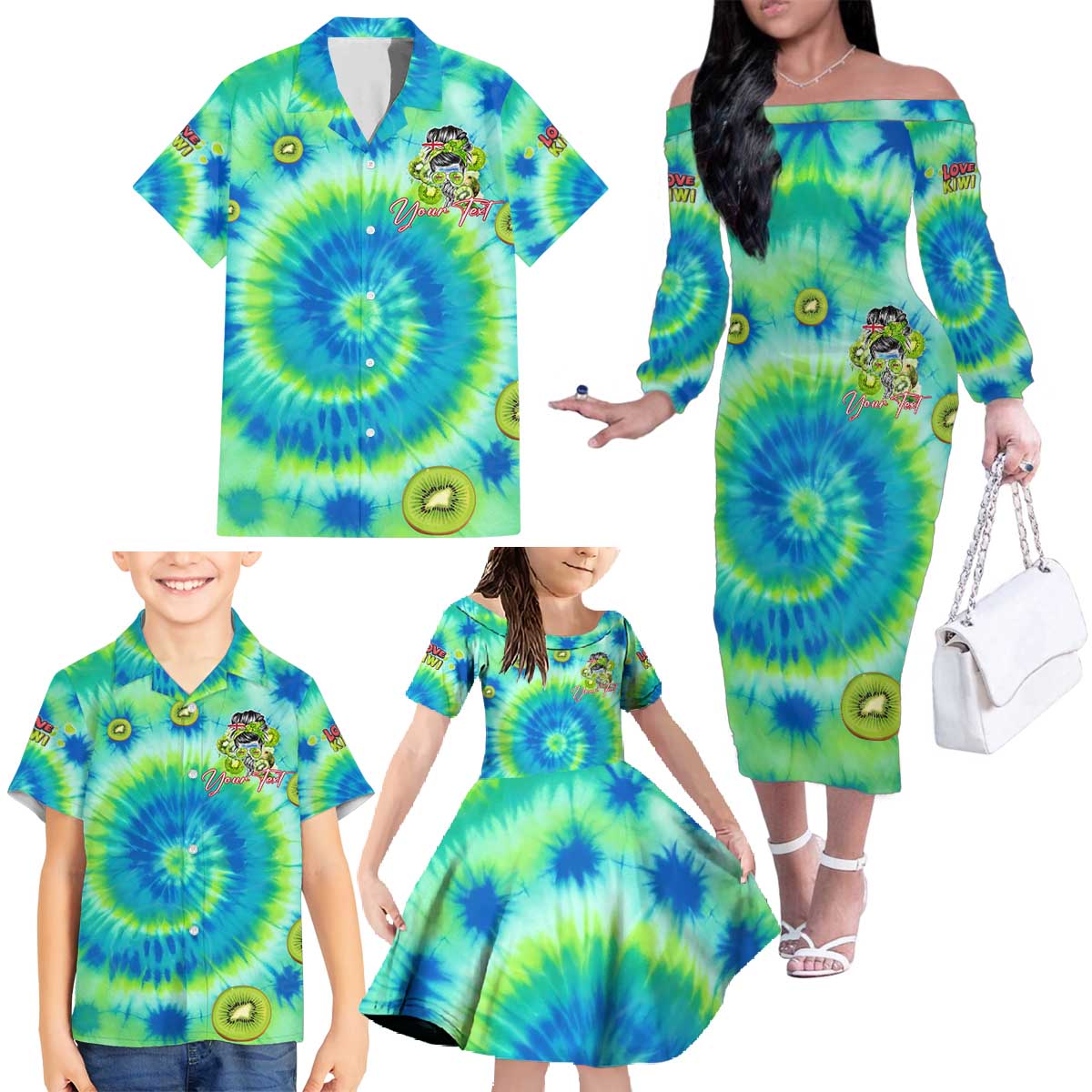 Just a Girl Who Loves Kiwis Family Matching Off The Shoulder Long Sleeve Dress and Hawaiian Shirt New Zealand Tie Dye DT02 - Polynesian Pride