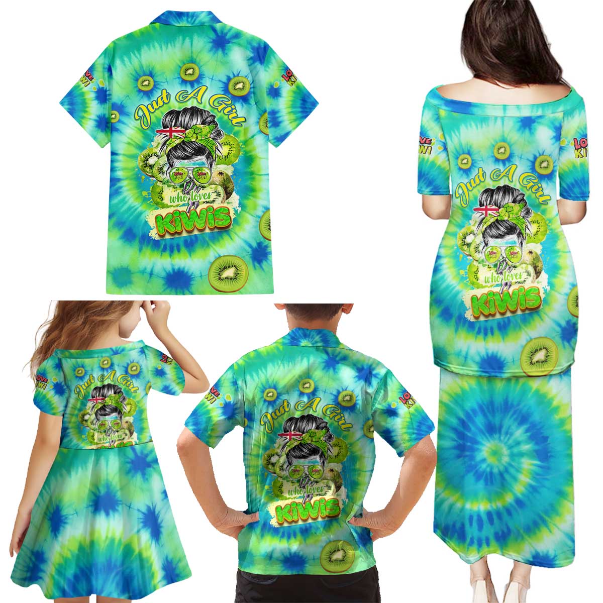 Just a Girl Who Loves Kiwis Family Matching Puletasi and Hawaiian Shirt New Zealand Tie Dye DT02 - Polynesian Pride
