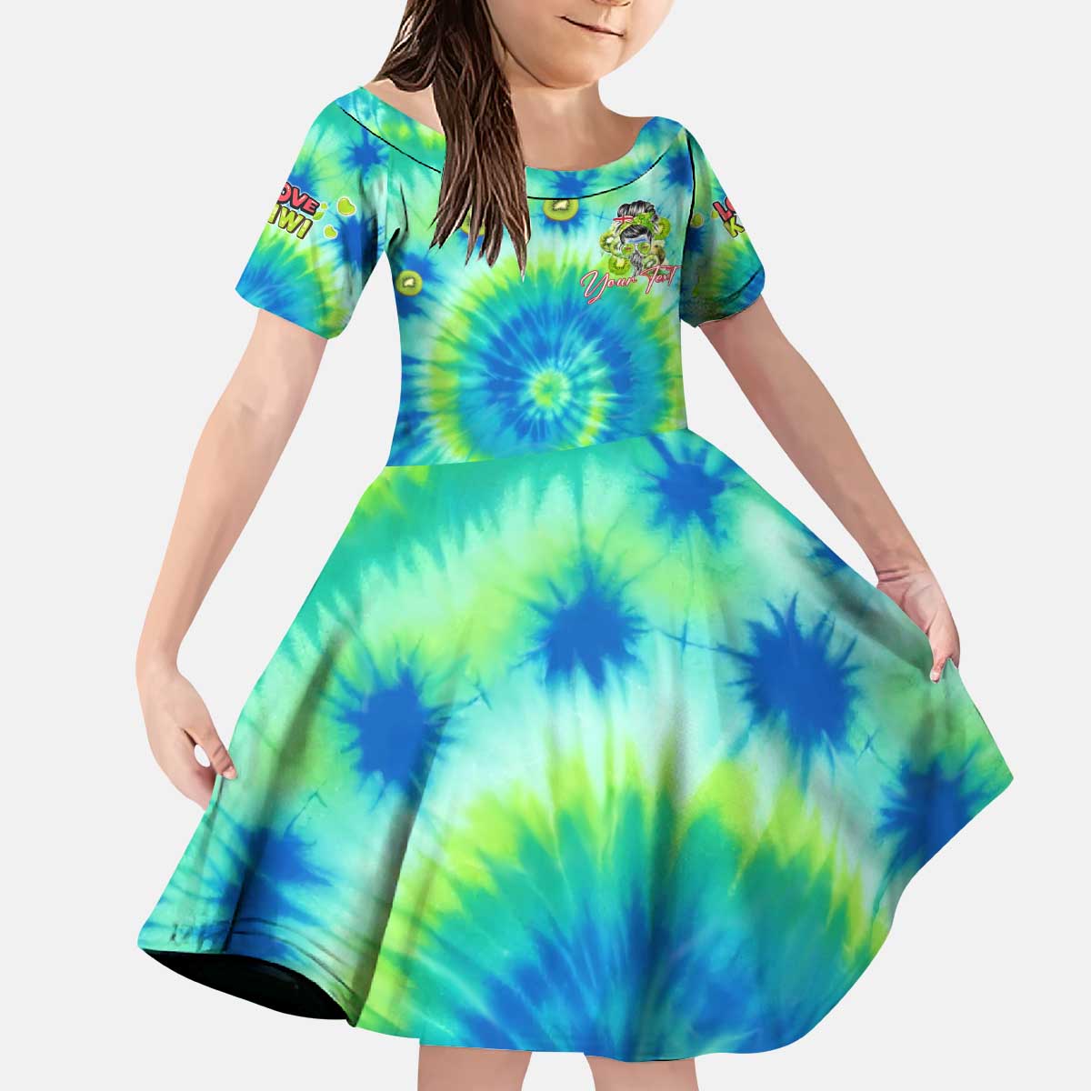 Just a Girl Who Loves Kiwis Kid Short Sleeve Dress New Zealand Tie Dye DT02 KID Green - Polynesian Pride