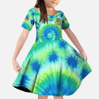 Just a Girl Who Loves Kiwis Kid Short Sleeve Dress New Zealand Tie Dye DT02 KID Green - Polynesian Pride