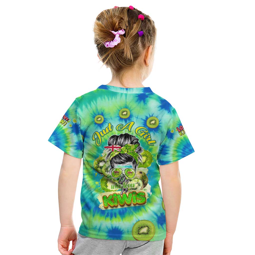 Just a Girl Who Loves Kiwis Kid T Shirt New Zealand Tie Dye DT02 - Polynesian Pride