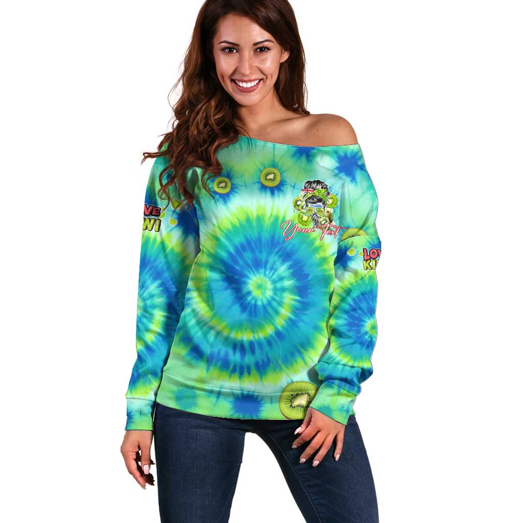 Just a Girl Who Loves Kiwis Off Shoulder Sweater New Zealand Tie Dye DT02 Women Green - Polynesian Pride