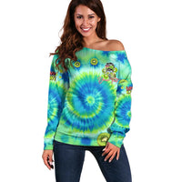 Just a Girl Who Loves Kiwis Off Shoulder Sweater New Zealand Tie Dye DT02 Women Green - Polynesian Pride