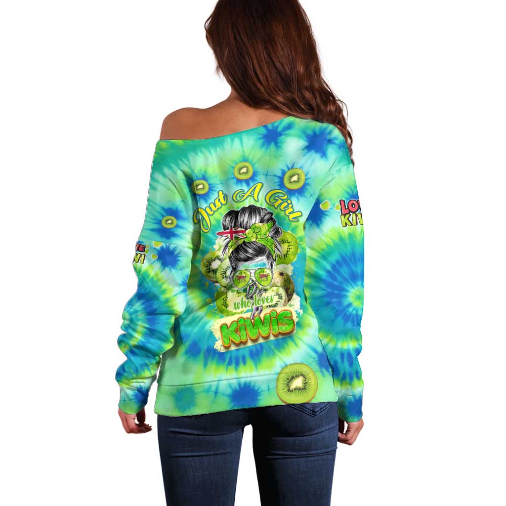 Just a Girl Who Loves Kiwis Off Shoulder Sweater New Zealand Tie Dye DT02 - Polynesian Pride