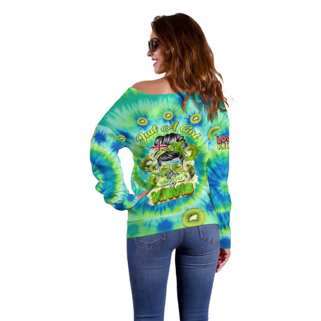 Just a Girl Who Loves Kiwis Off Shoulder Sweater New Zealand Tie Dye DT02 - Polynesian Pride