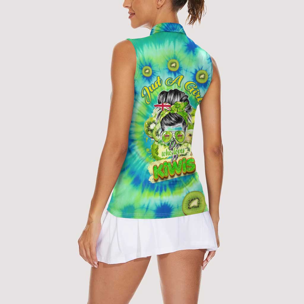 Just a Girl Who Loves Kiwis Women Sleeveless Polo Shirt New Zealand Tie Dye DT02 - Polynesian Pride