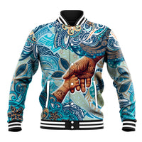 Hand In Hand Father's Day Polynesian Baseball Jacket Tribal Flower Pattern