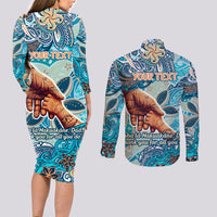 Hand In Hand Father's Day Polynesian Couples Matching Long Sleeve Bodycon Dress and Long Sleeve Button Shirt Tribal Flower Pattern DT02 - Polynesian Pride