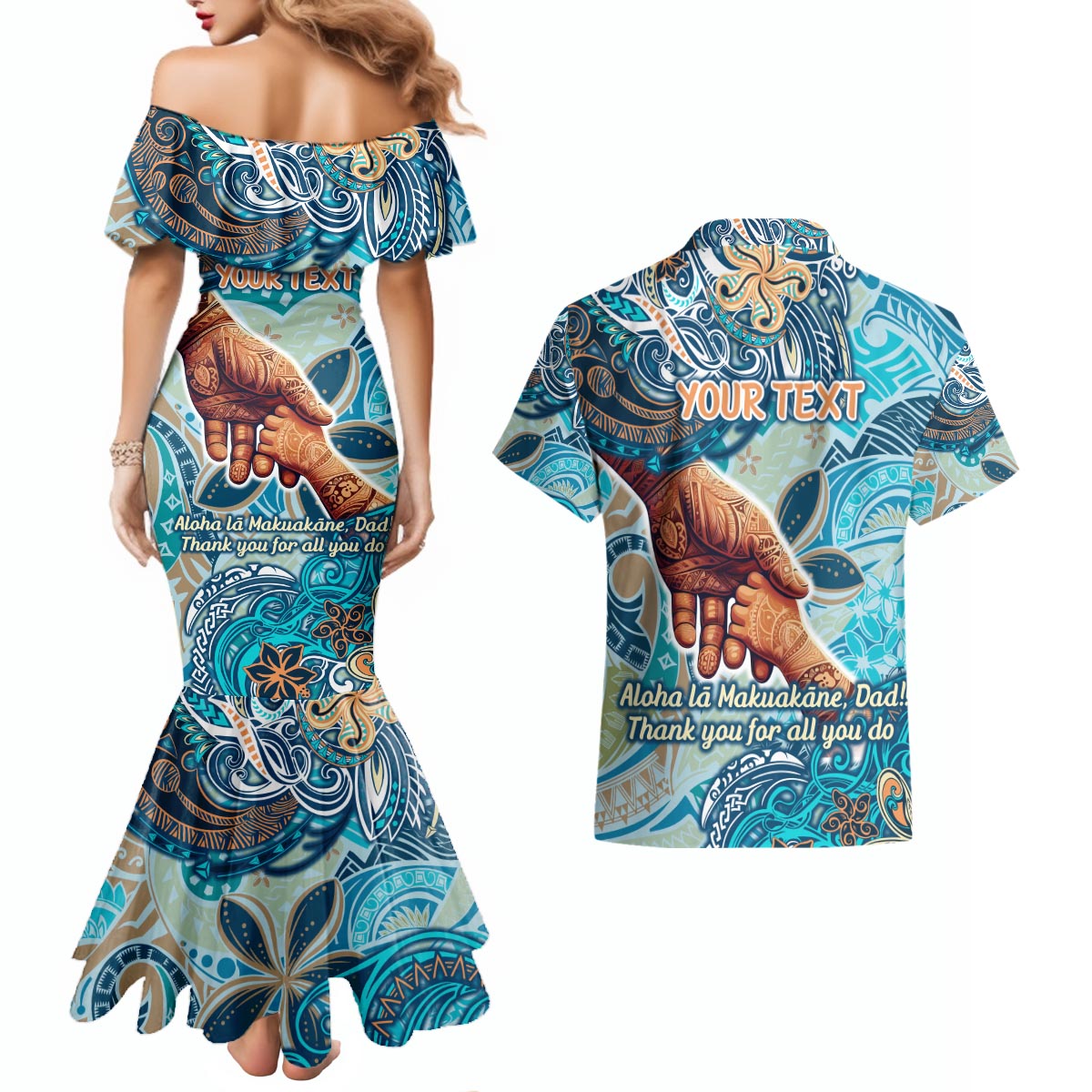Hand In Hand Father's Day Polynesian Couples Matching Mermaid Dress and Hawaiian Shirt Tribal Flower Pattern DT02 - Polynesian Pride
