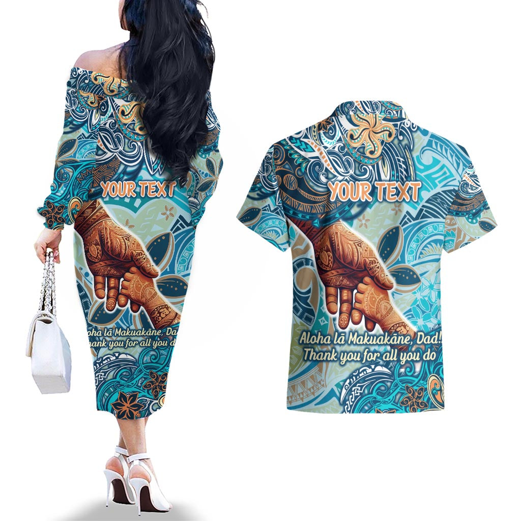 Hand In Hand Father's Day Polynesian Couples Matching Off The Shoulder Long Sleeve Dress and Hawaiian Shirt Tribal Flower Pattern DT02 - Polynesian Pride
