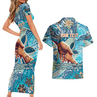 Hand In Hand Father's Day Polynesian Couples Matching Short Sleeve Bodycon Dress and Hawaiian Shirt Tribal Flower Pattern DT02 - Polynesian Pride