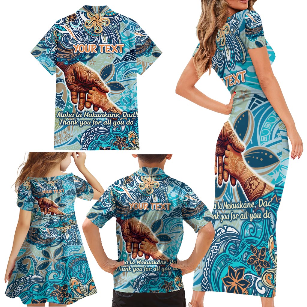 Hand In Hand Father's Day Polynesian Family Matching Short Sleeve Bodycon Dress and Hawaiian Shirt Tribal Flower Pattern