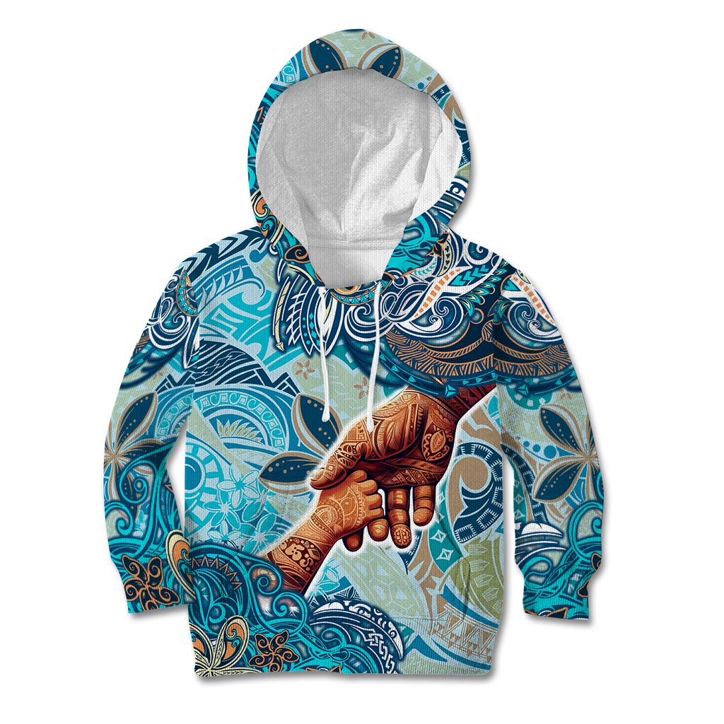 Hand In Hand Father's Day Polynesian Kid Hoodie Tribal Flower Pattern DT02 Hoodie Blue - Polynesian Pride