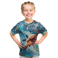 Hand In Hand Father's Day Polynesian Kid T Shirt Tribal Flower Pattern DT02 Blue - Polynesian Pride