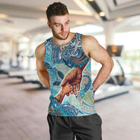 Hand In Hand Father's Day Polynesian Men Tank Top Tribal Flower Pattern DT02 Blue - Polynesian Pride
