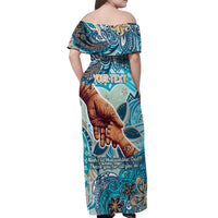 Hand In Hand Father's Day Polynesian Off Shoulder Maxi Dress Tribal Flower Pattern
