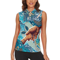 Hand In Hand Father's Day Polynesian Women Sleeveless Polo Shirt Tribal Flower Pattern DT02 - Polynesian Pride