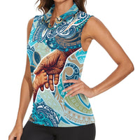 Hand In Hand Father's Day Polynesian Women Sleeveless Polo Shirt Tribal Flower Pattern DT02 - Polynesian Pride