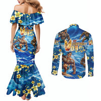 Hawaii Father's Day Couples Matching Mermaid Dress and Long Sleeve Button Shirt The Surfing Dad Polynesian Tattoo DT02 - Polynesian Pride