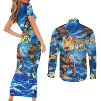 Hawaii Father's Day Couples Matching Short Sleeve Bodycon Dress and Long Sleeve Button Shirt The Surfing Dad Polynesian Tattoo DT02 - Polynesian Pride