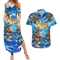 Hawaii Father's Day Couples Matching Summer Maxi Dress and Hawaiian Shirt The Surfing Dad Polynesian Tattoo DT02 Blue - Polynesian Pride