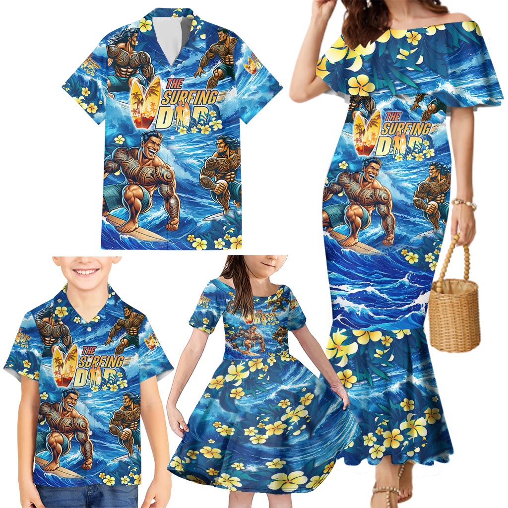 Hawaii Father's Day Family Matching Mermaid Dress and Hawaiian Shirt The Surfing Dad Polynesian Tattoo DT02 - Polynesian Pride