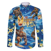 Hawaii Father's Day Family Matching Mermaid Dress and Hawaiian Shirt The Surfing Dad Polynesian Tattoo DT02 Dad's Shirt - Long Sleeve Blue - Polynesian Pride