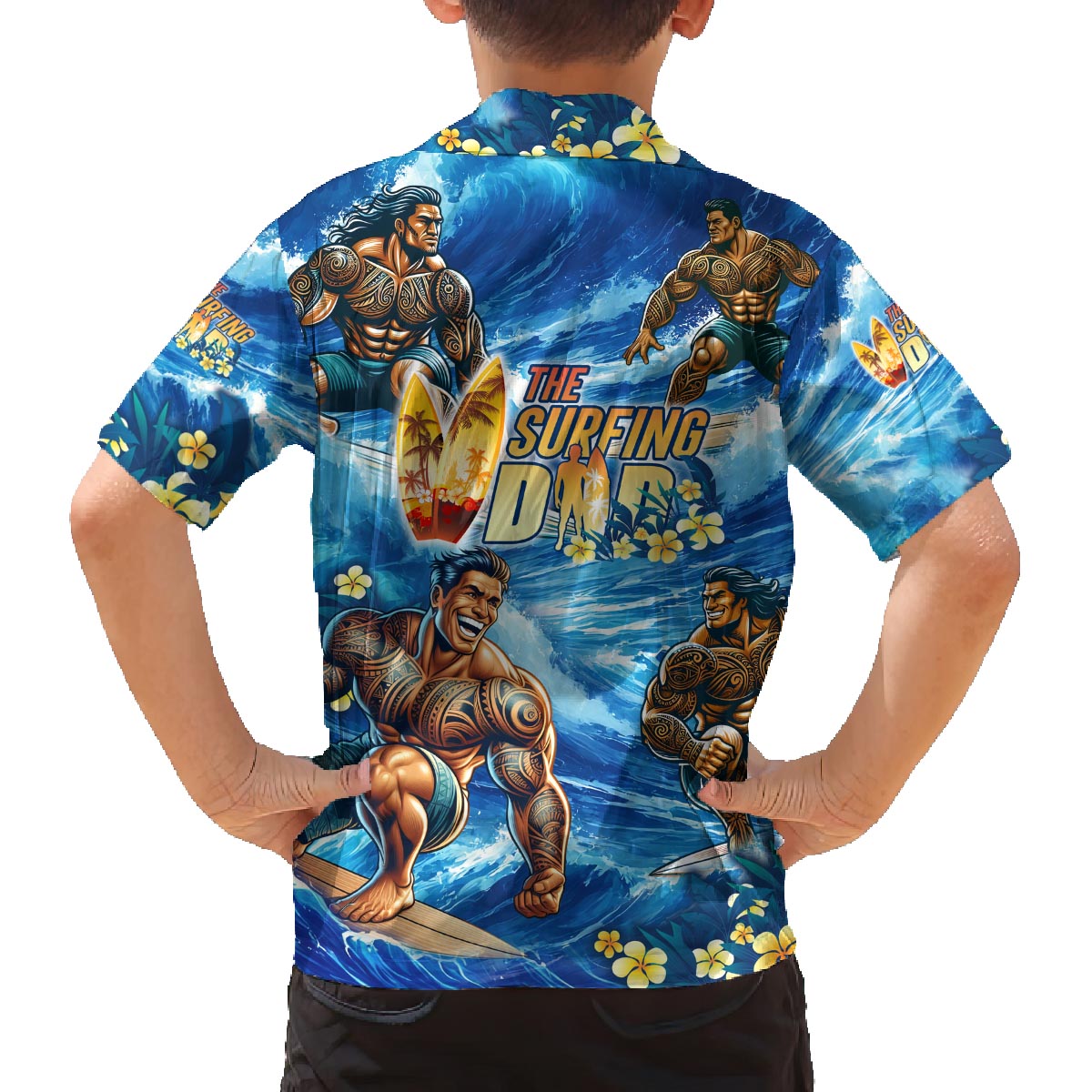 Hawaii Father's Day Family Matching Puletasi and Hawaiian Shirt The Surfing Dad Polynesian Tattoo DT02 - Polynesian Pride