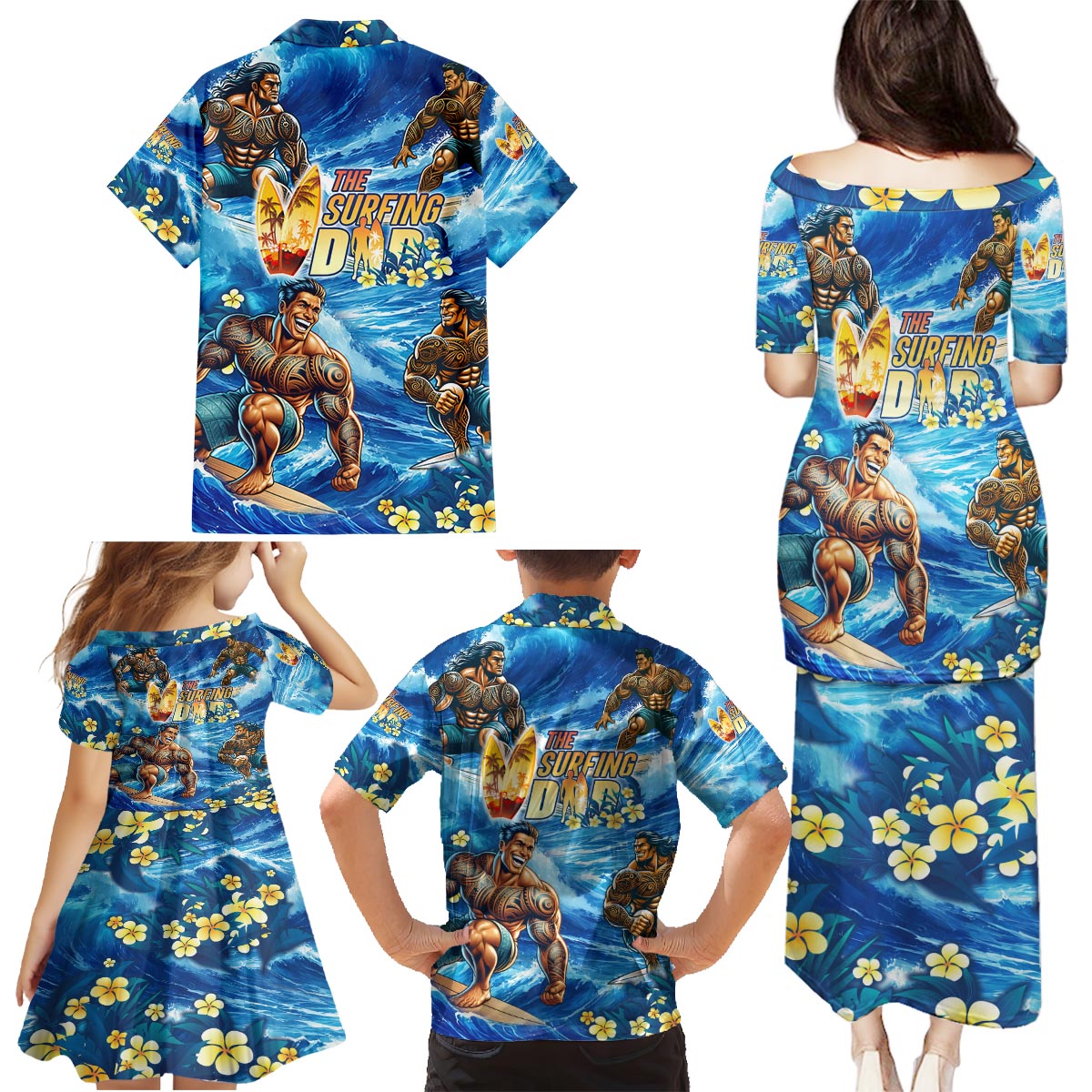 Hawaii Father's Day Family Matching Puletasi and Hawaiian Shirt The Surfing Dad Polynesian Tattoo DT02 - Polynesian Pride
