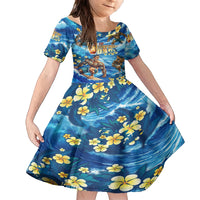 Hawaii Father's Day Kid Short Sleeve Dress The Surfing Dad Polynesian Tattoo DT02 KID Blue - Polynesian Pride