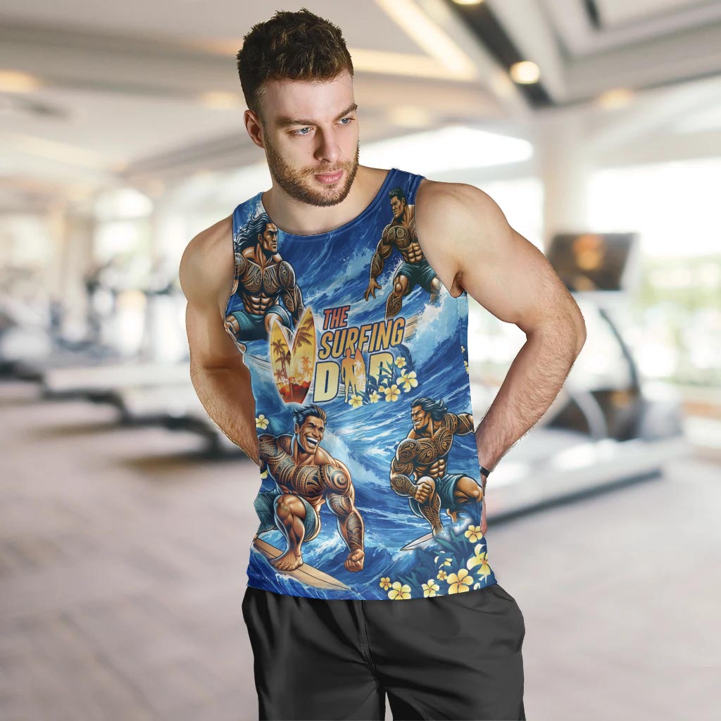 Hawaii Father's Day Men Tank Top The Surfing Dad Polynesian Tattoo DT02 Blue - Polynesian Pride