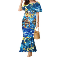 Hawaii Father's Day Mermaid Dress The Surfing Dad Polynesian Tattoo DT02 Women Blue - Polynesian Pride